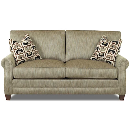 Love Seat with Exposed Wooden Legs and Welt Cord Trim